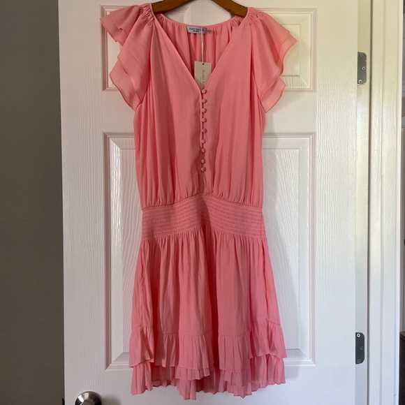 Ramy Brook Dresses & Skirts - Ramy Brook Lana Pink Elastic Waist Ruffle Button Dress NWT Size Medium